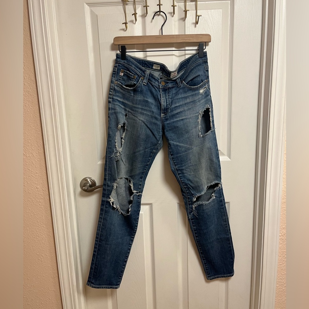 Ag Adriano Goldschmied Blue Skinny Distressed Jeans
